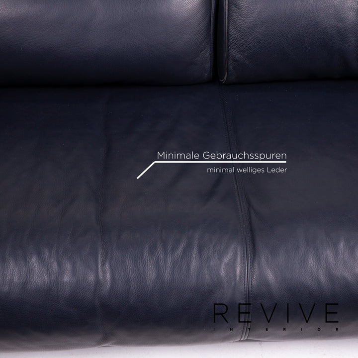 Rolf Benz 6500 leather sofa blue dark blue two-seater function couch #14780