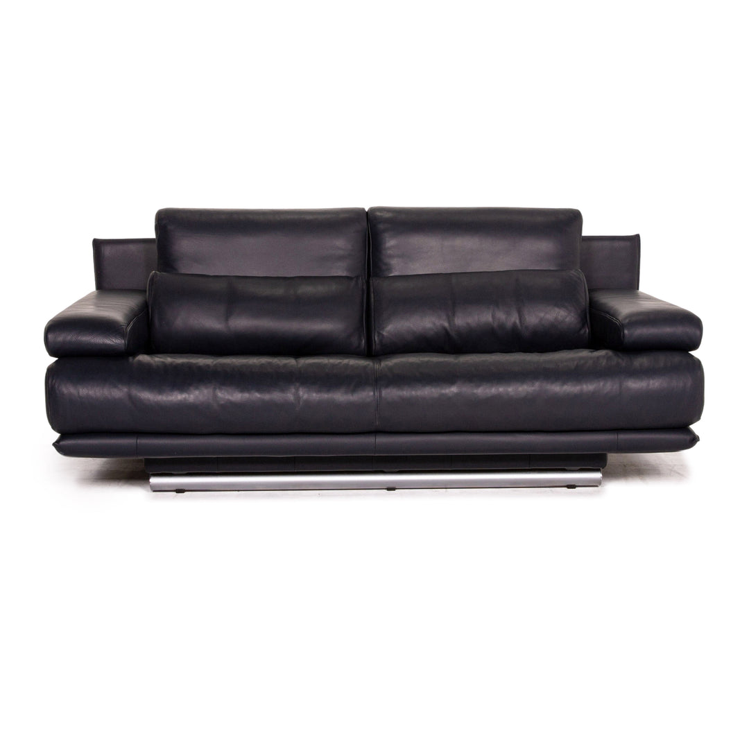 Rolf Benz 6500 leather sofa blue dark blue two-seater function couch #14780