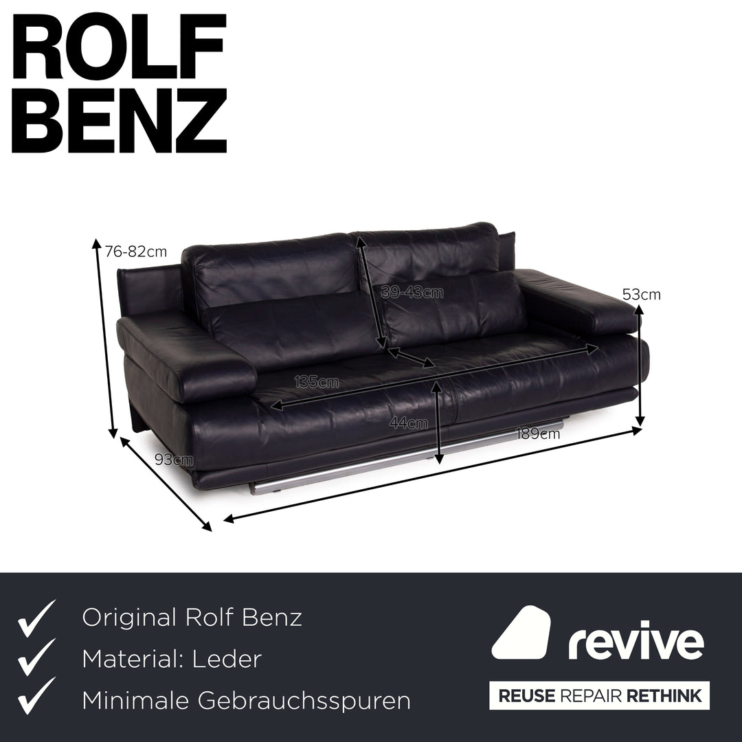 Rolf Benz 6500 Leder Sofa Blau Zweisitzer Dunkelblau