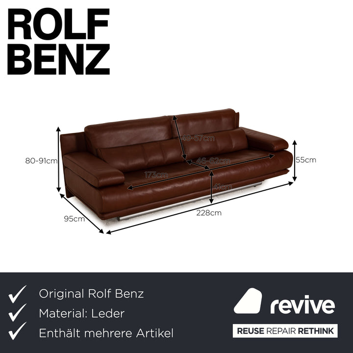 Rolf Benz 6500 Leder Sofa Garnitur Braun Dreisitzer Couch Manuelle Funktion