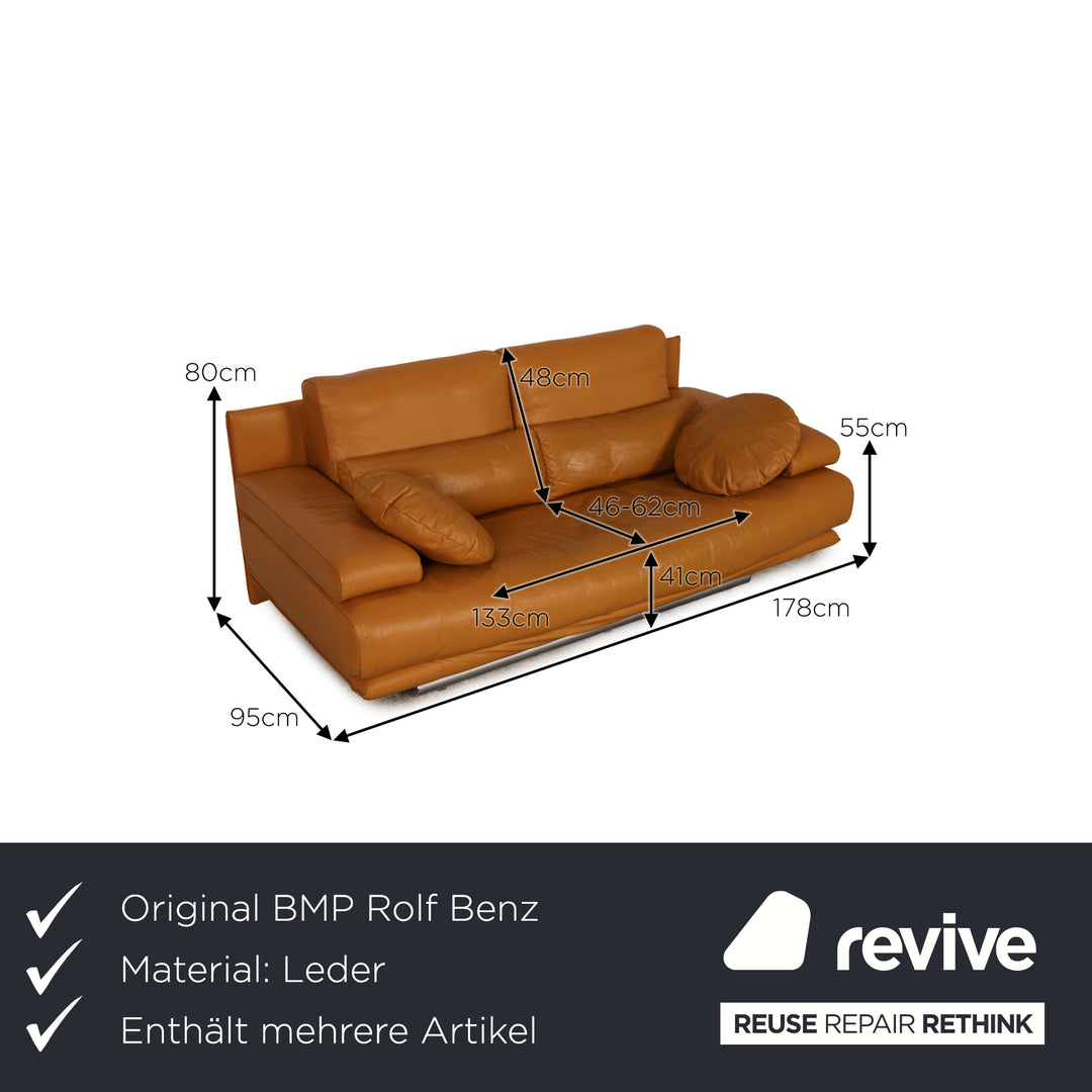 Rolf Benz 6500 leather sofa set cognac brown three-seater two-seater sofa couch