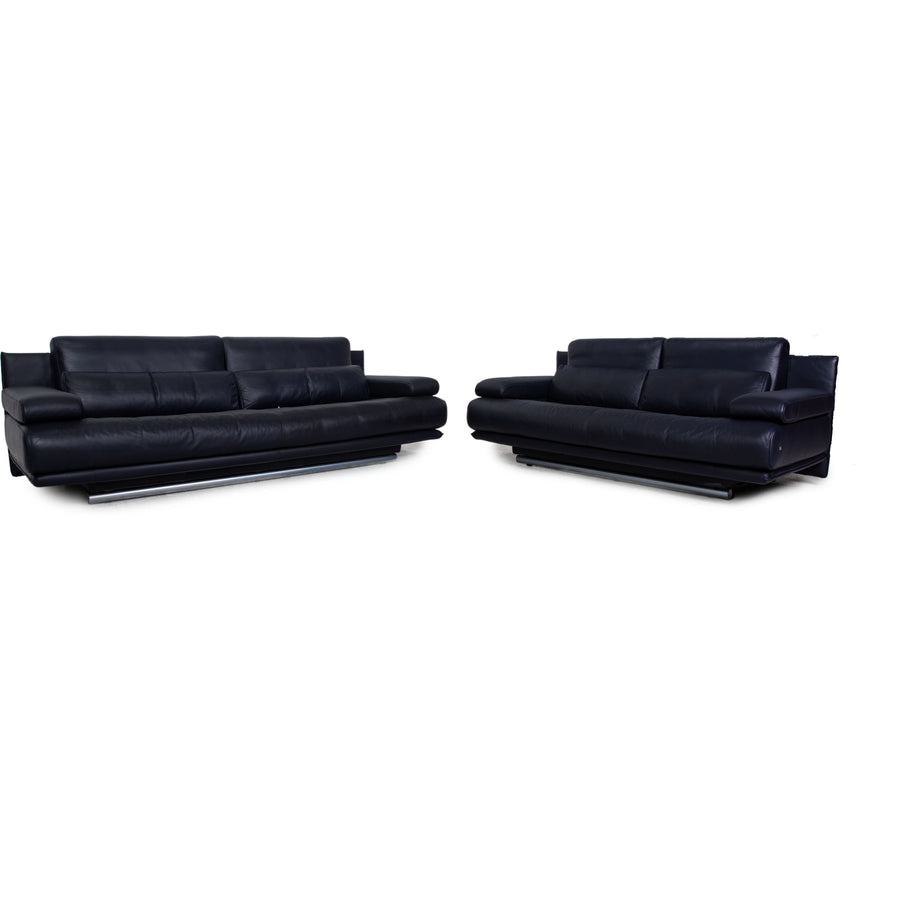 Rolf Benz 6500 leather sofa set dark blue two-seater three-seater couch
