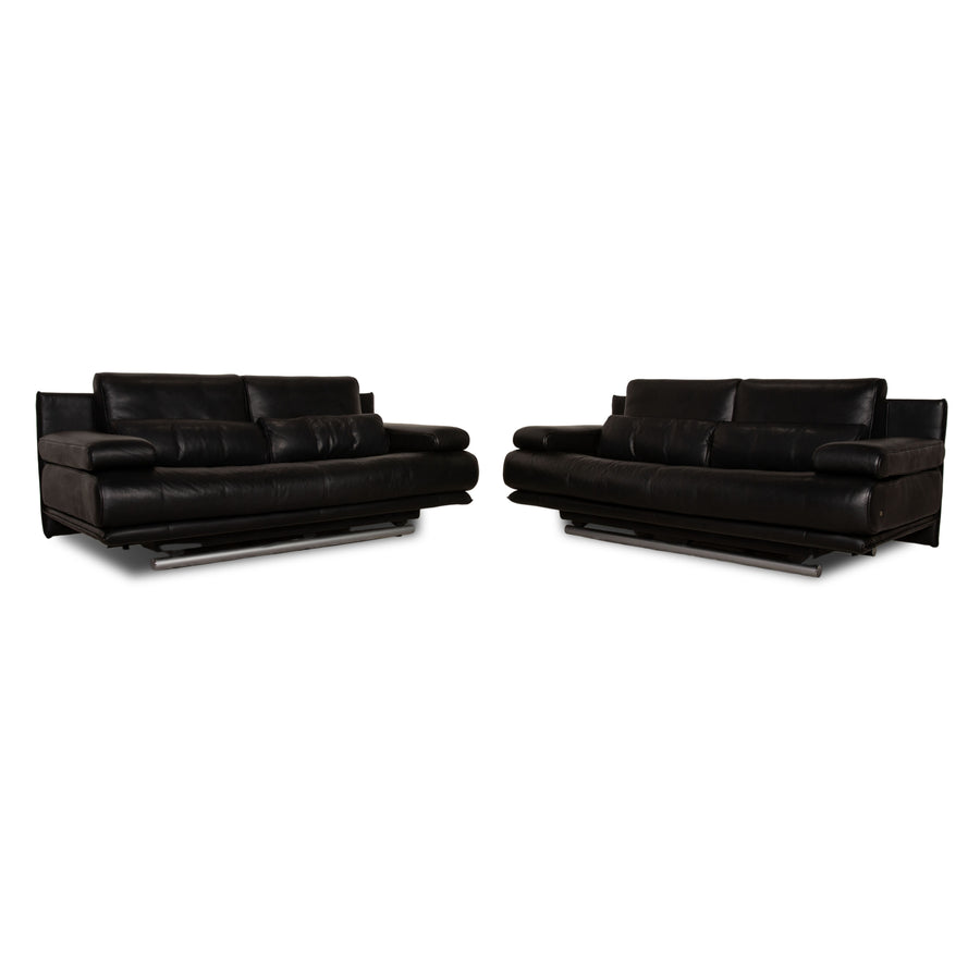 Rolf Benz 6500 leather sofa set black two-seater couch