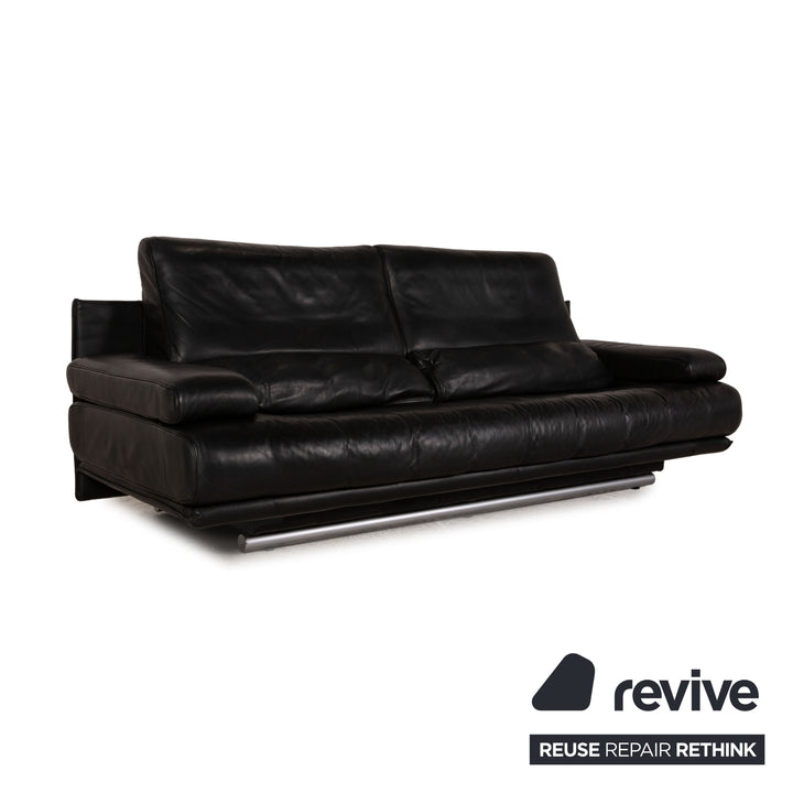 Rolf Benz 6500 leather sofa black three-seater couch function