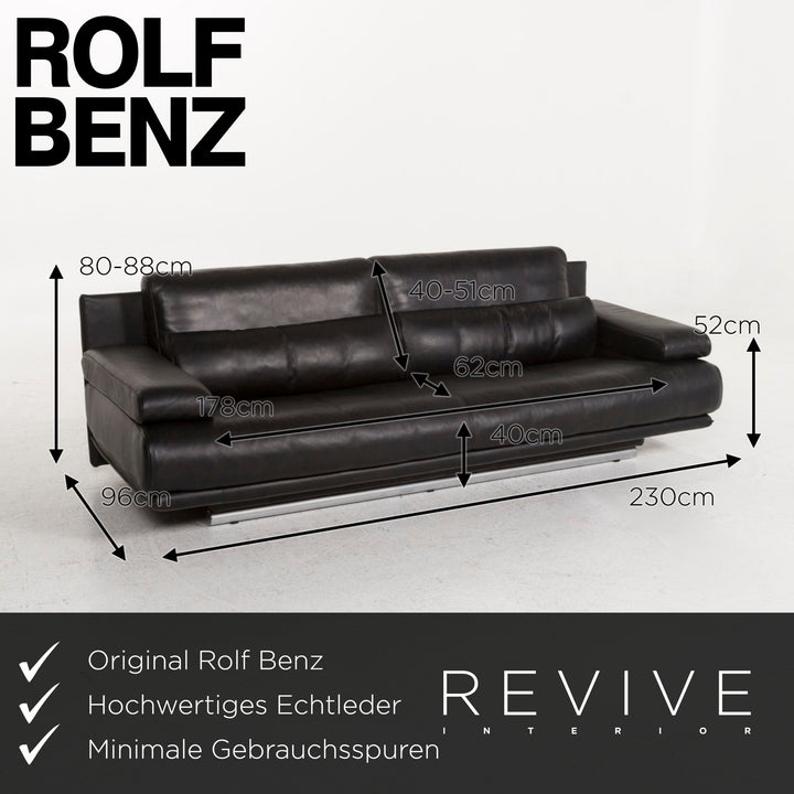 Rolf Benz 6500 Leder Sofa Schwarz Dreisitzer Funktion Couch #12908