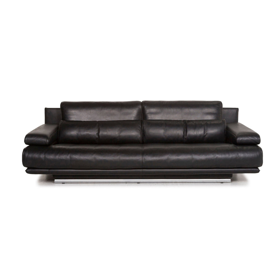 Rolf Benz 6500 Leder Sofa Schwarz Dreisitzer Funktion Couch #12908