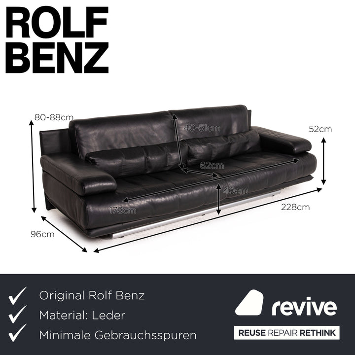 Rolf Benz 6500 Leder Sofa Schwarz Dreisitzer Funktion Couch