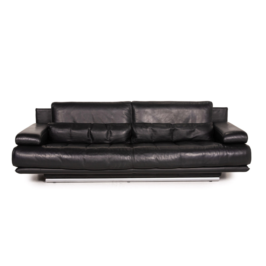 Rolf Benz 6500 leather sofa black three-seater function couch