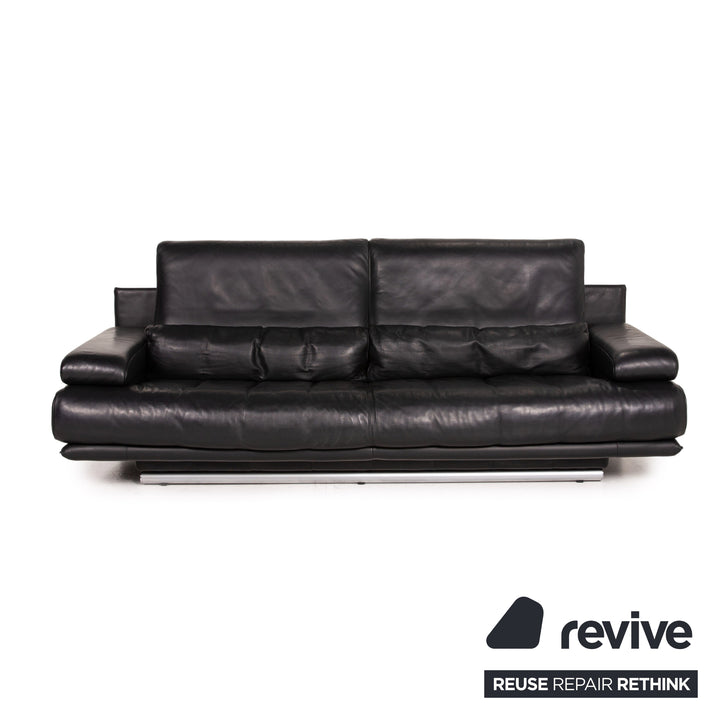 Rolf Benz 6500 leather sofa black three-seater function couch