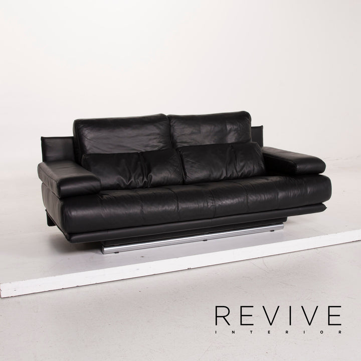 Rolf Benz 6500 leather sofa black two-seater #15223