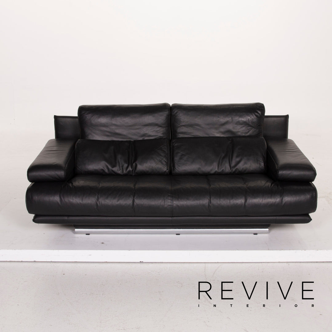 Rolf Benz 6500 leather sofa black two-seater #15223