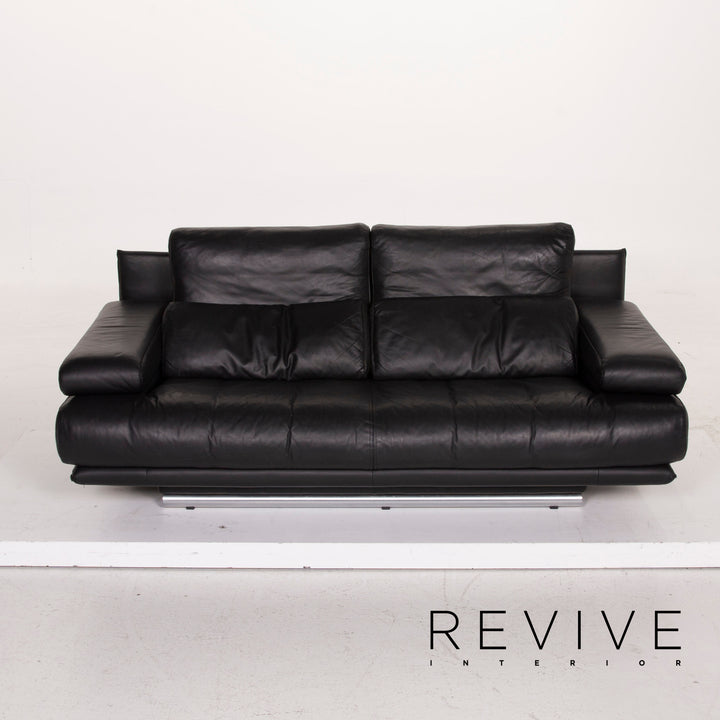 Rolf Benz 6500 leather sofa black two-seater #15223