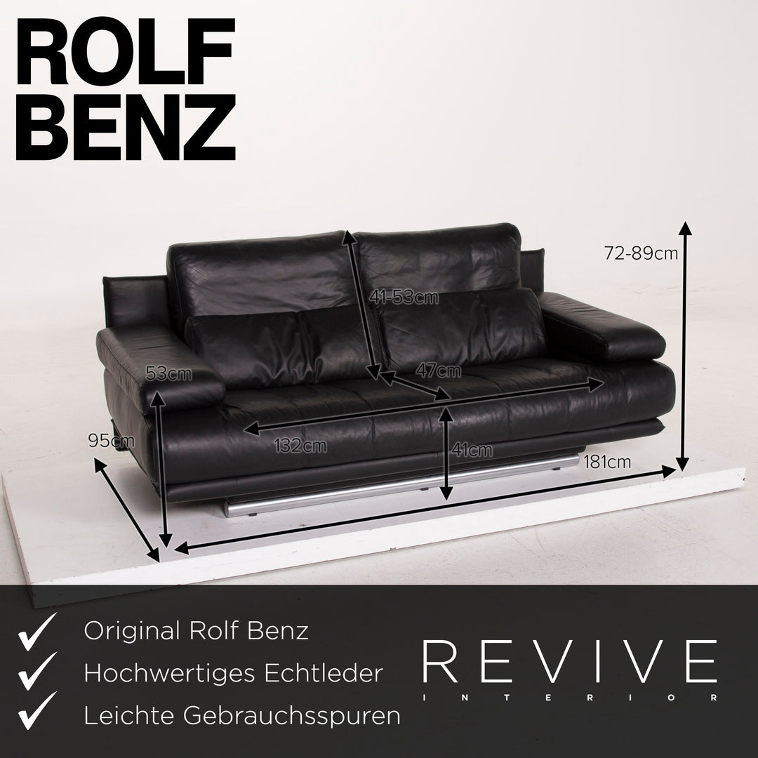 Rolf Benz 6500 leather sofa black two-seater #15223