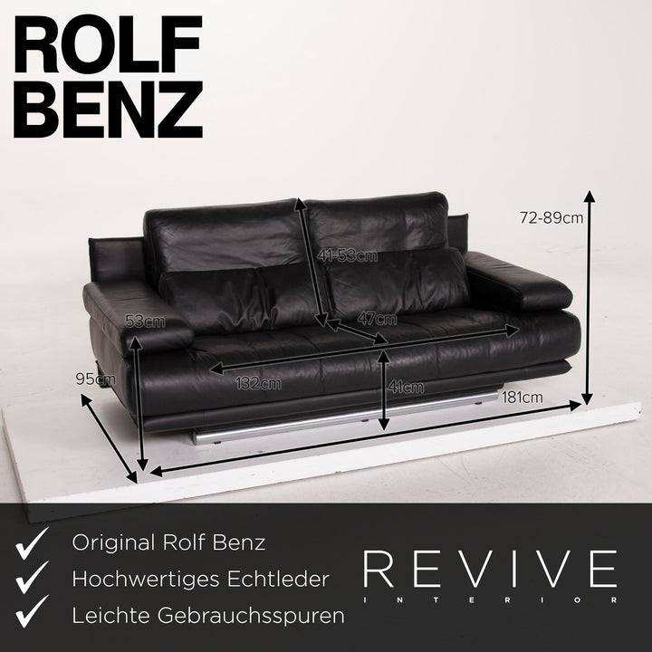 Rolf Benz 6500 leather sofa black two-seater #15223