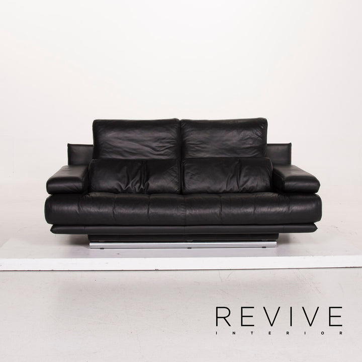 Rolf Benz 6500 leather sofa black two-seater #15223