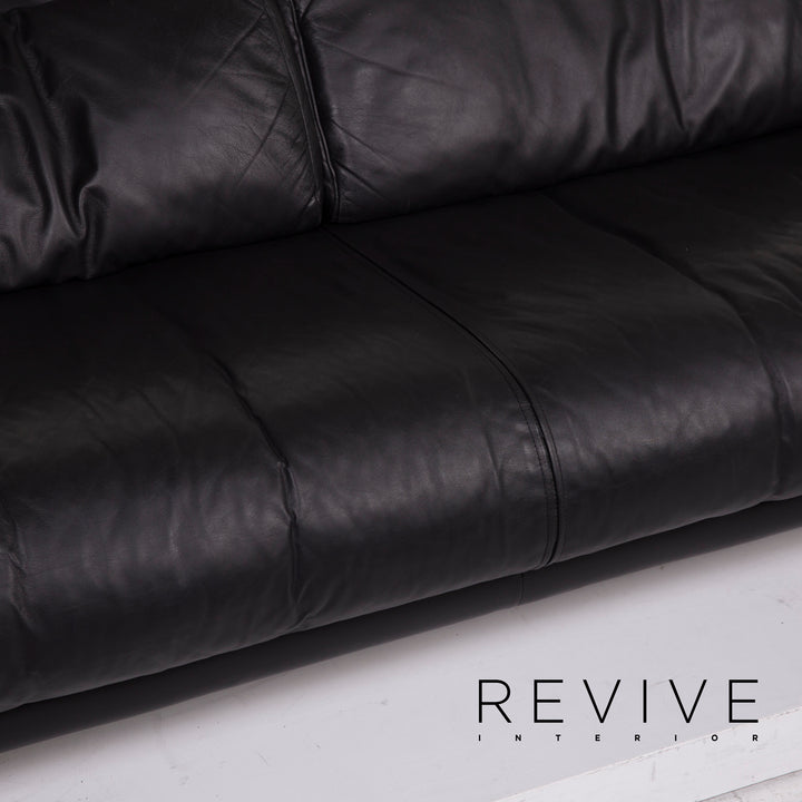 Rolf Benz 6500 leather sofa black two-seater #15223