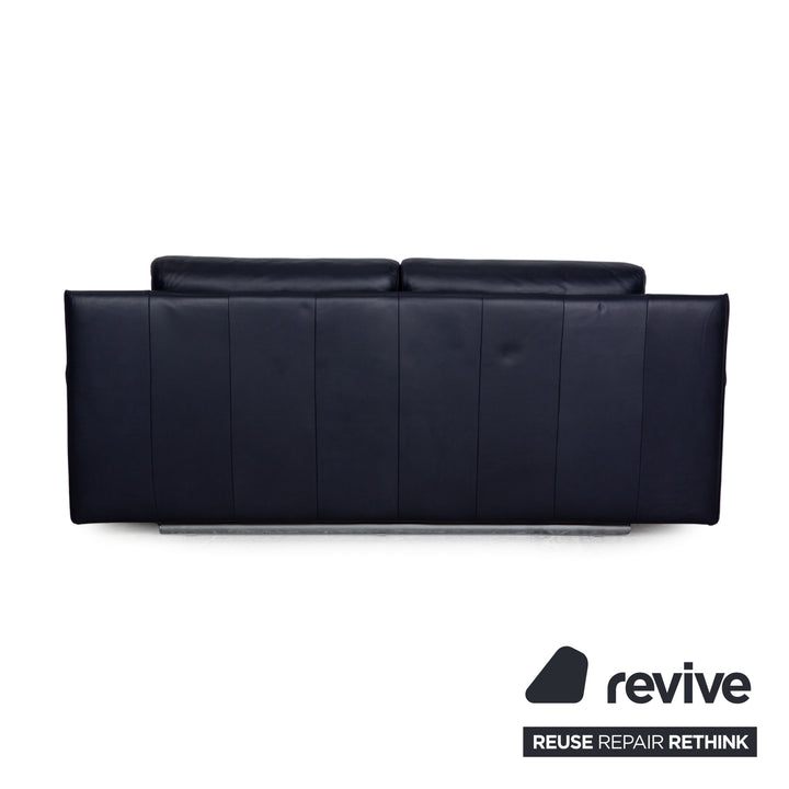 Rolf Benz 6500 leather two-seater dark blue sofa couch