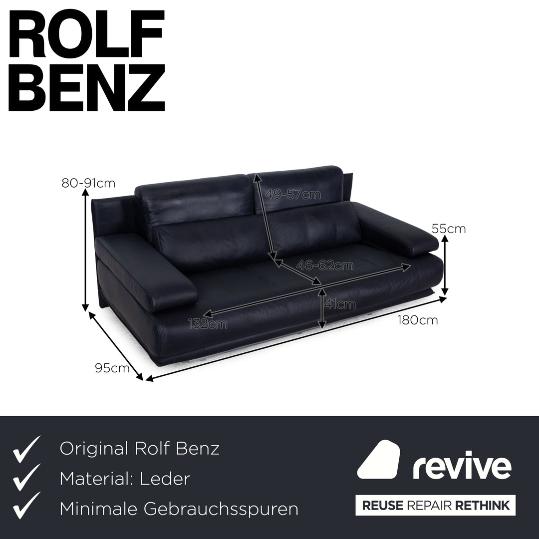 Rolf Benz 6500 leather two-seater dark blue sofa couch