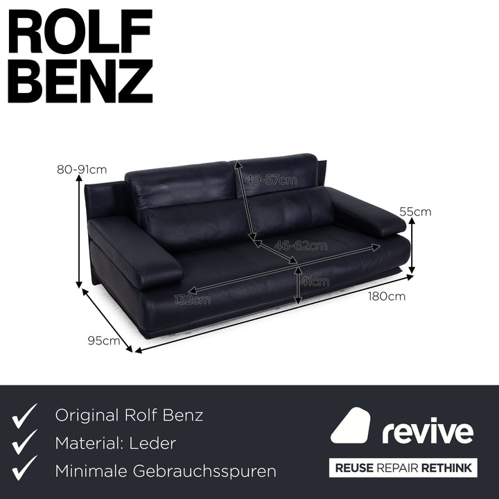 Rolf Benz 6500 leather two-seater dark blue sofa couch