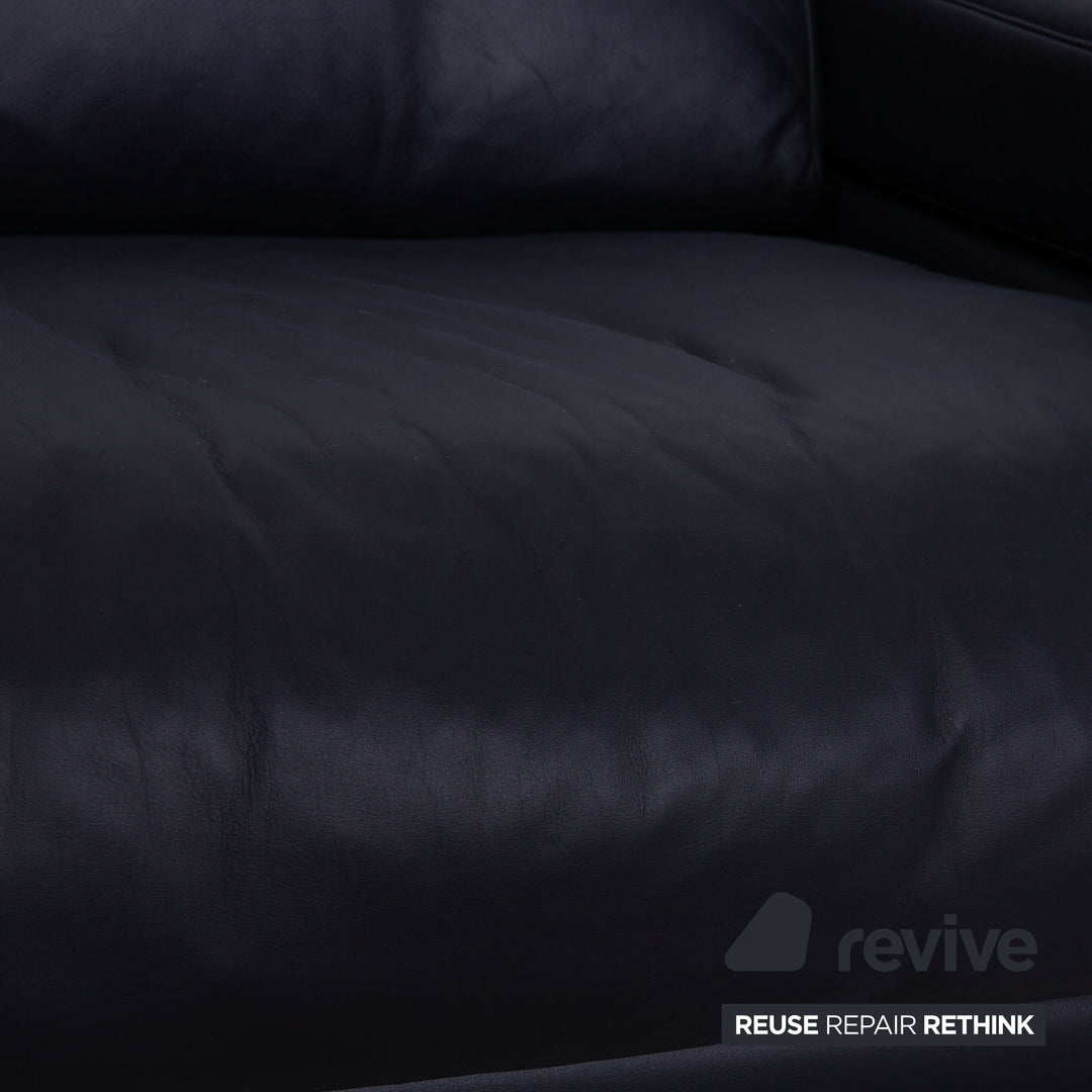 Rolf Benz 6500 leather two-seater dark blue sofa couch