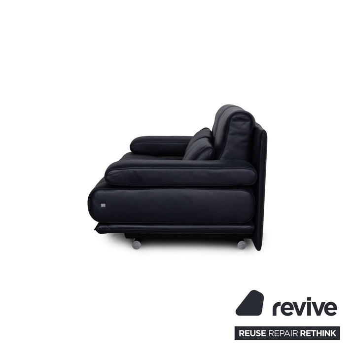 Rolf Benz 6500 leather two-seater dark blue sofa couch
