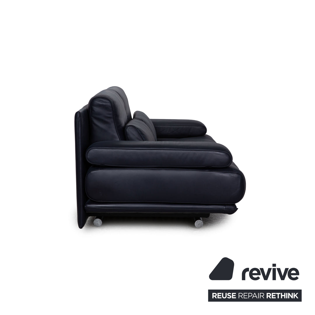 Rolf Benz 6500 leather two-seater dark blue sofa couch