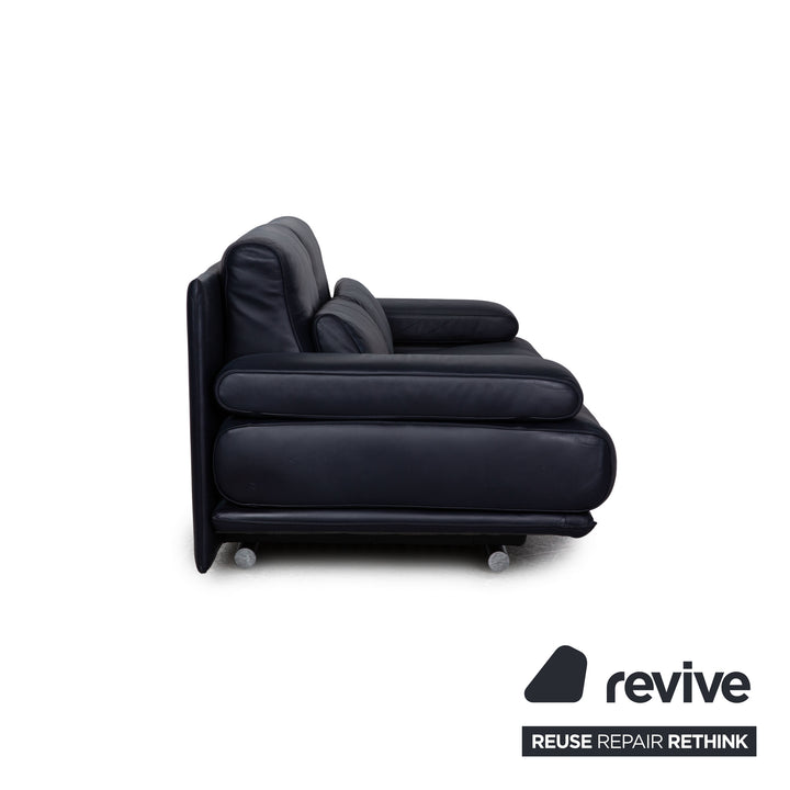 Rolf Benz 6500 leather two-seater dark blue sofa couch