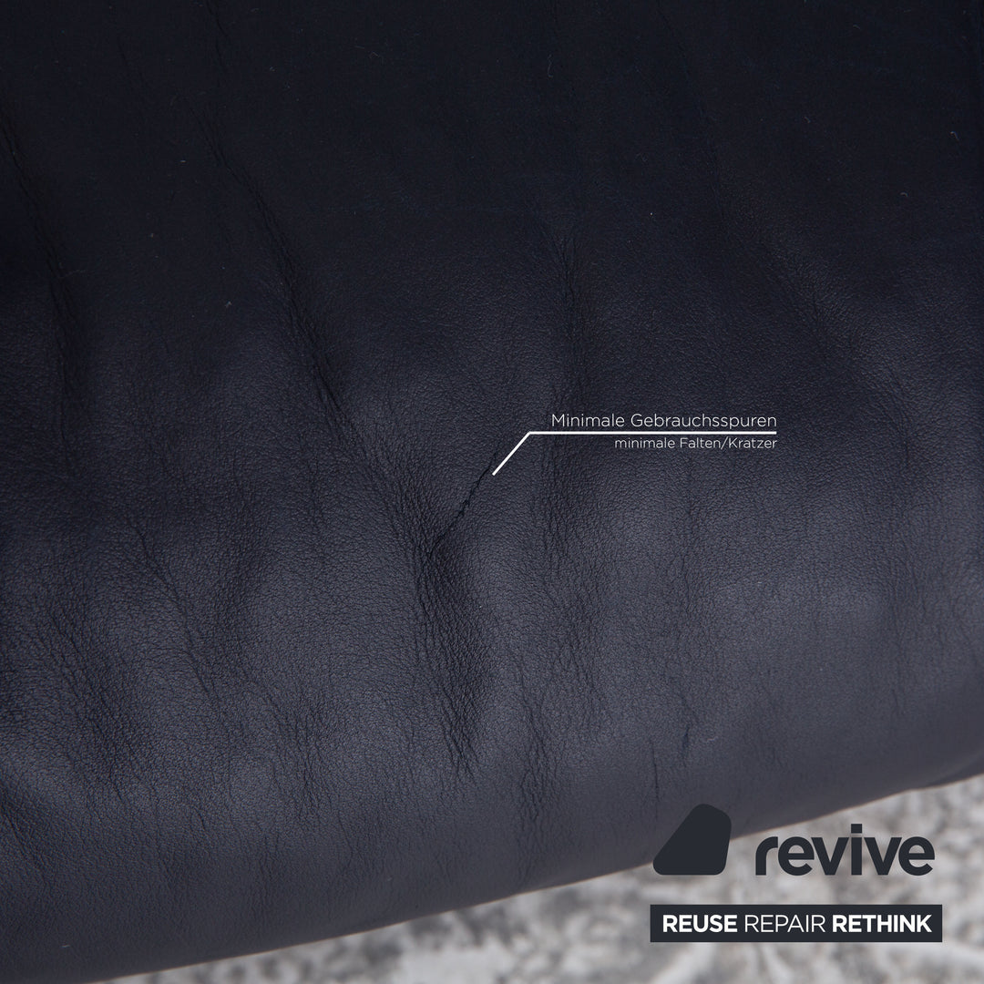 Rolf Benz 6500 leather two-seater dark blue sofa couch