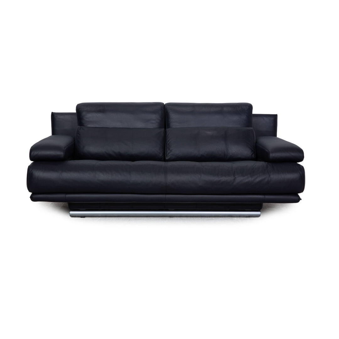 Rolf Benz 6500 leather two-seater dark blue sofa couch