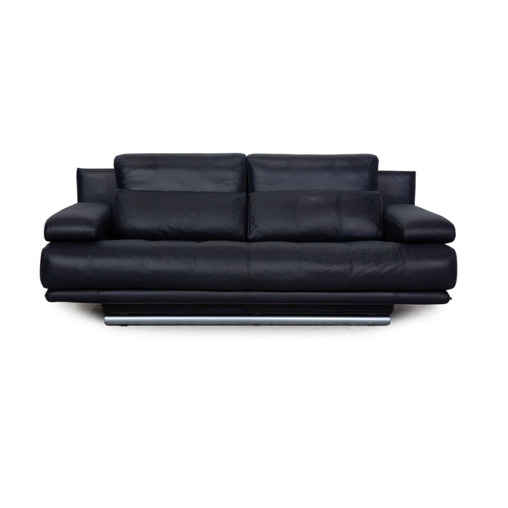 Rolf Benz 6500 leather two-seater dark blue sofa couch