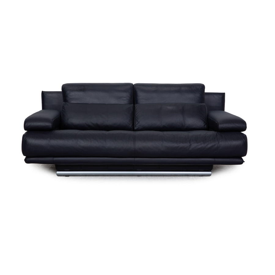 Rolf Benz 6500 leather two-seater dark blue sofa couch