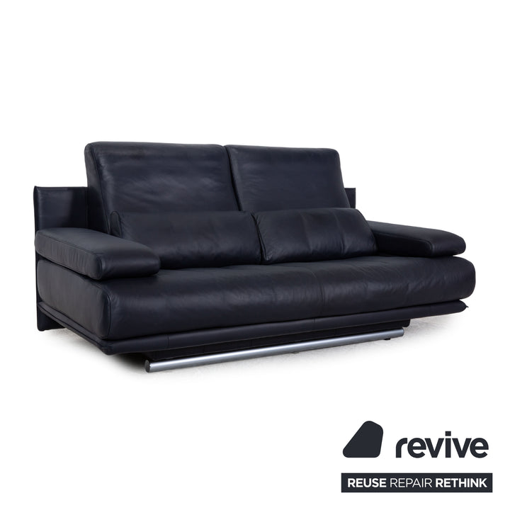 Rolf Benz 6500 leather two-seater dark blue sofa couch