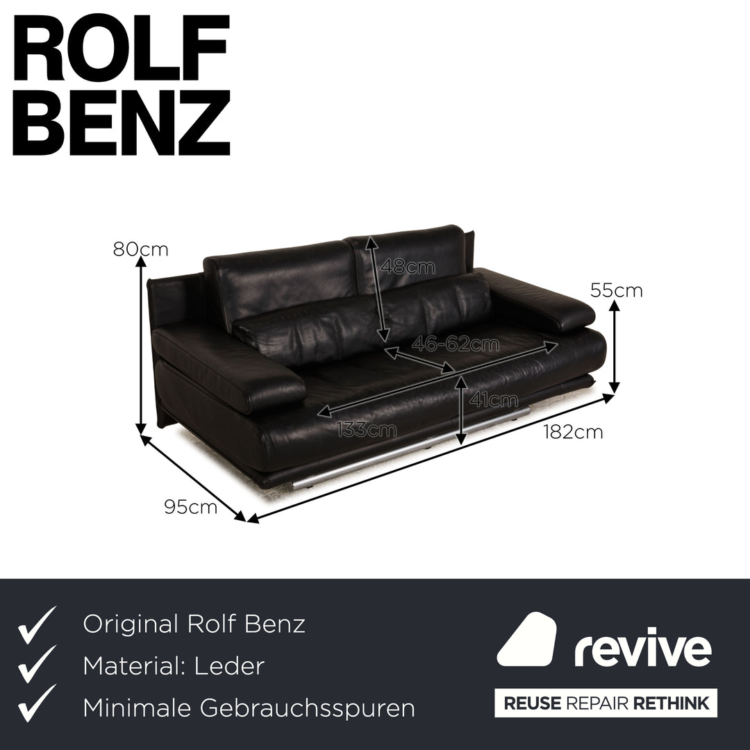 Rolf Benz 6500 leather two-seater black sofa couch