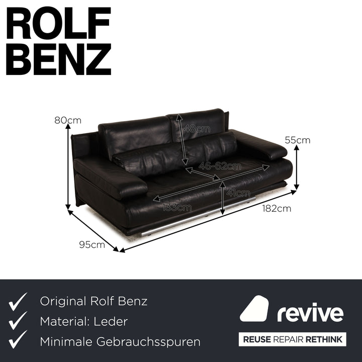 Rolf Benz 6500 leather two-seater black sofa couch
