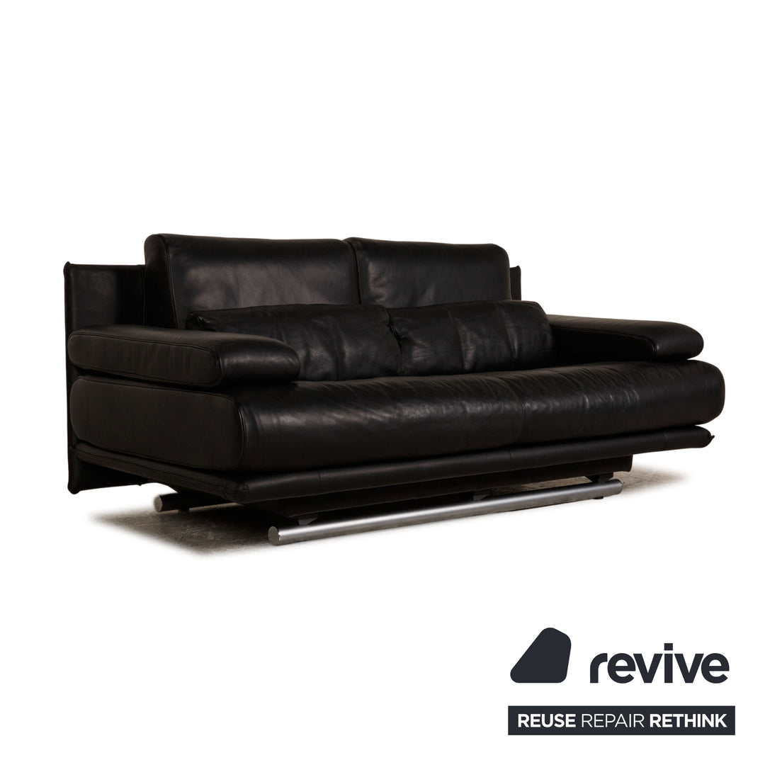 Rolf Benz 6500 leather two-seater black sofa couch