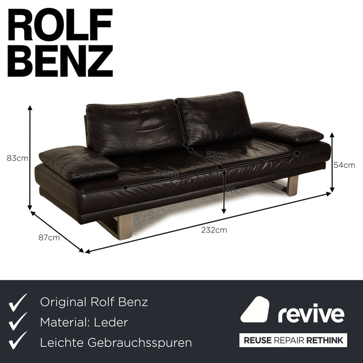 Rolf Benz 6600 three-seater leather sofa mocha brown couch