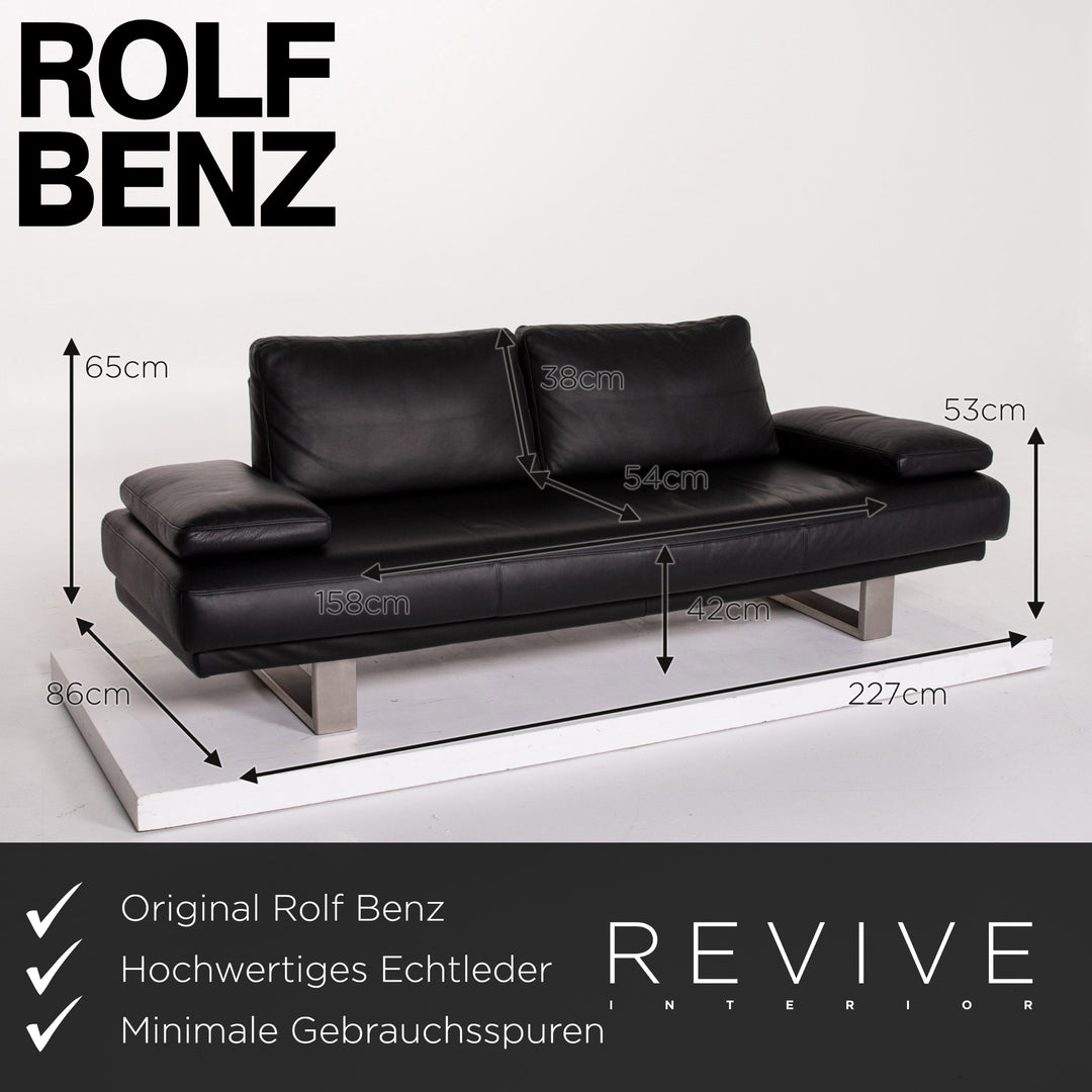 Rolf Benz 6600 Leder Sofa Schwarz Dreisitzer Couch #13581