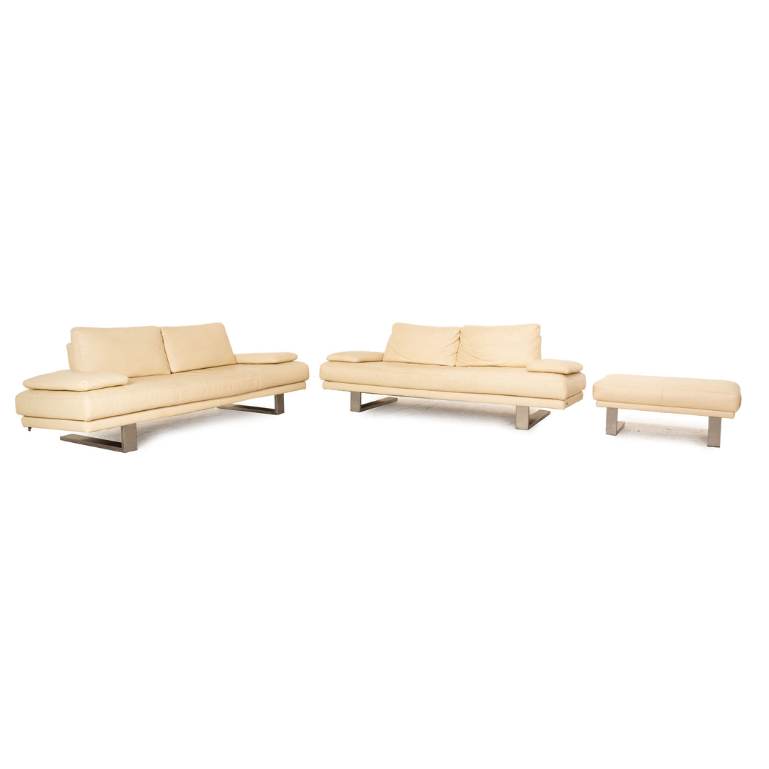 Rolf Benz 6600 leather sofa set cream 2x three-seater stool sofa couch