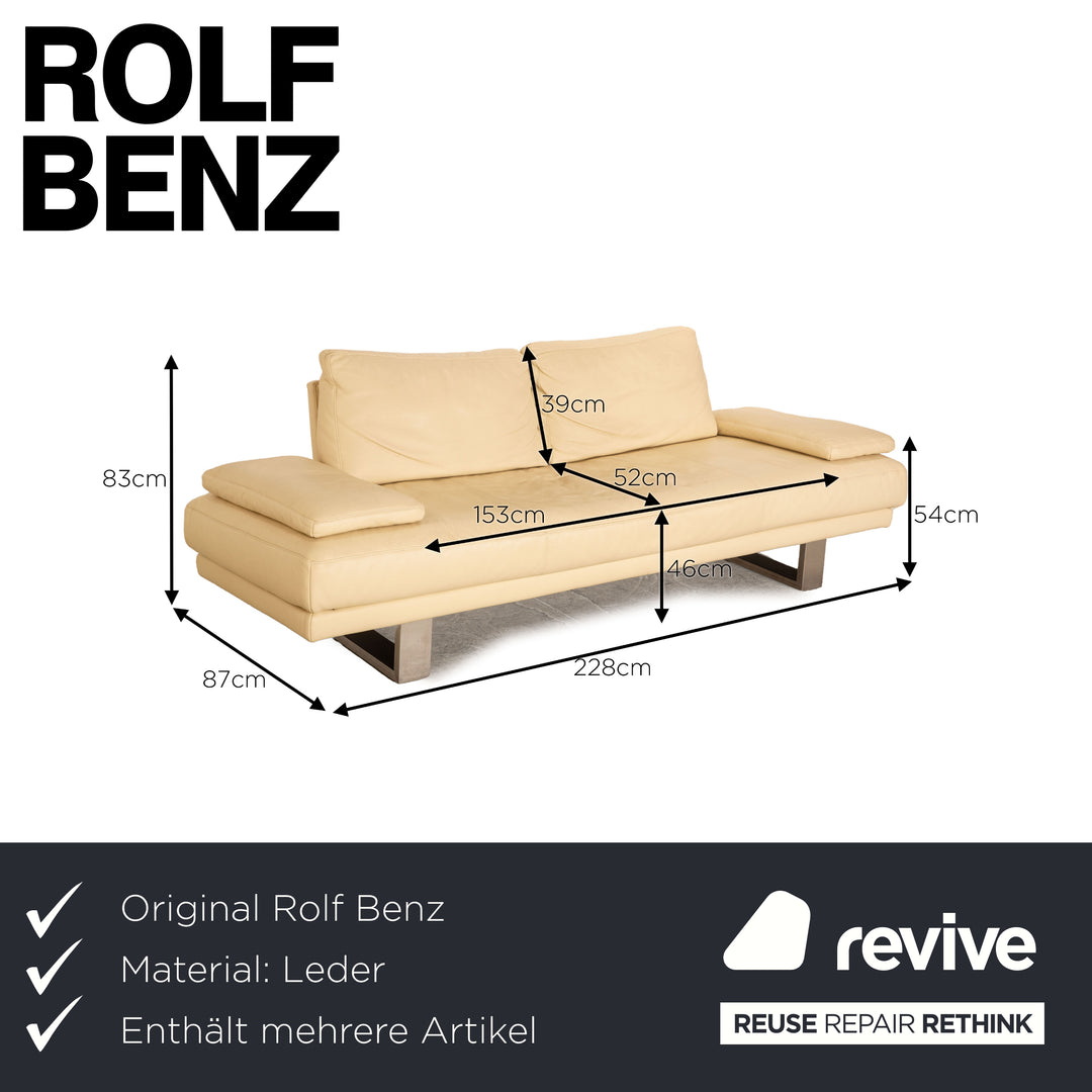 Rolf Benz 6600 leather sofa set cream 2x three-seater stool sofa couch