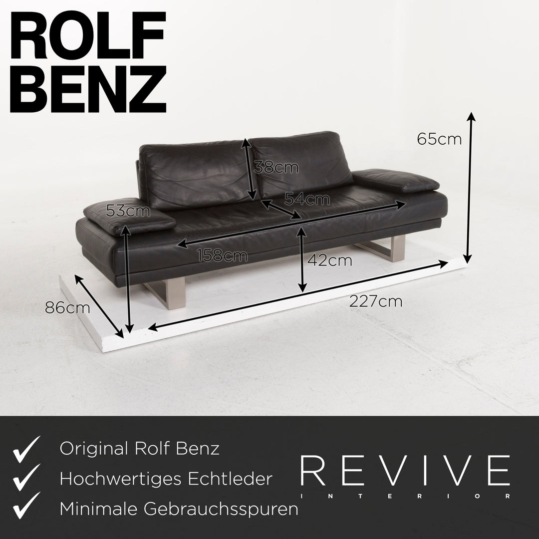 Rolf Benz 6600 Leder Sofa Garnitur Schwarz Dreisitzer Hocker #13164