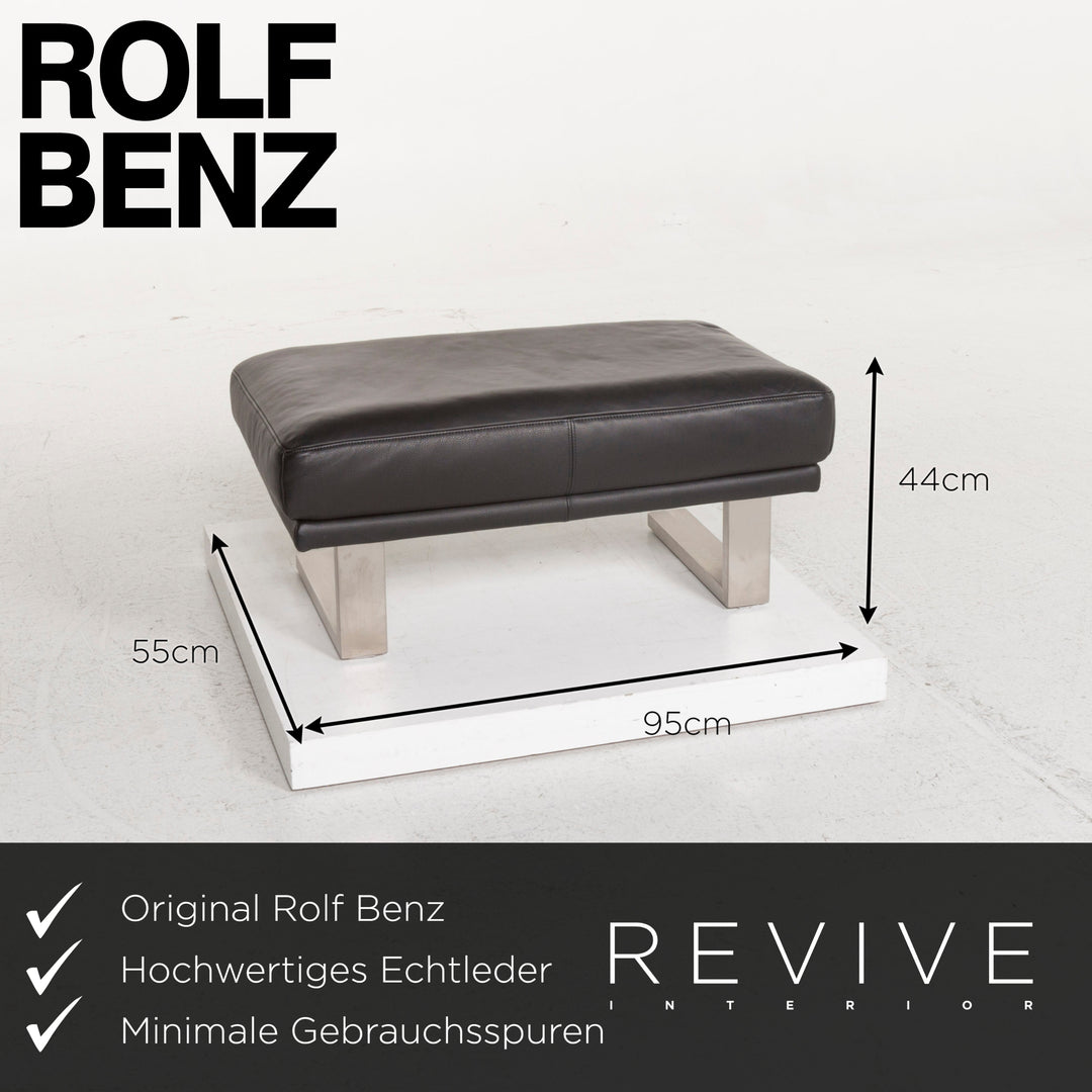 Rolf Benz 6600 Leder Sofa Garnitur Schwarz Dreisitzer Hocker #13164