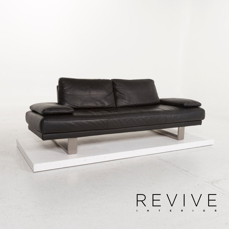 Rolf Benz 6600 Leder Sofa Garnitur Schwarz Dreisitzer Hocker 