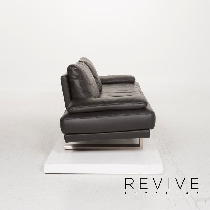 Rolf Benz 6600 Leder Sofa Garnitur Schwarz Dreisitzer Hocker 