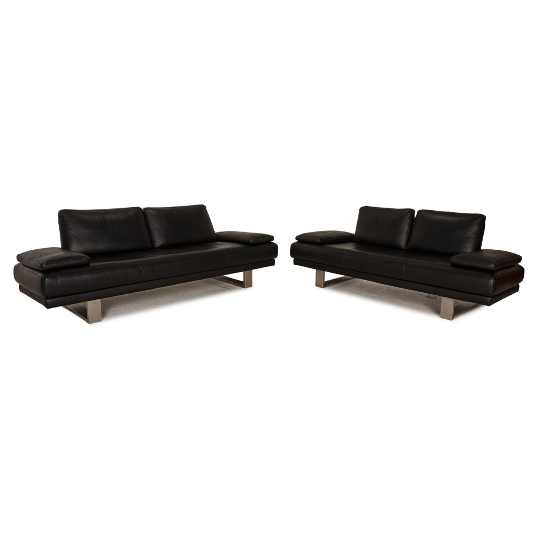 Rolf Benz 6600 Leder Sofa Garnitur Schwarz Zweisitzer Dreisitzer