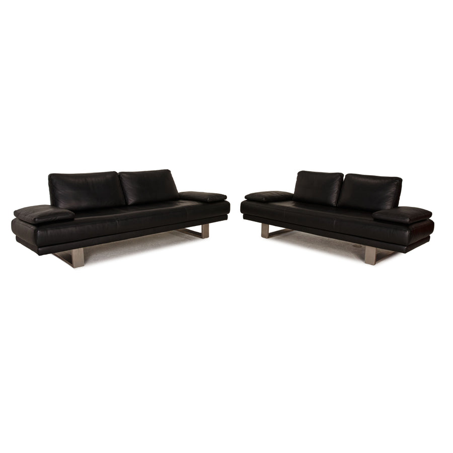 Rolf Benz 6600 Leder Sofa Garnitur Schwarz Zweisitzer Dreisitzer