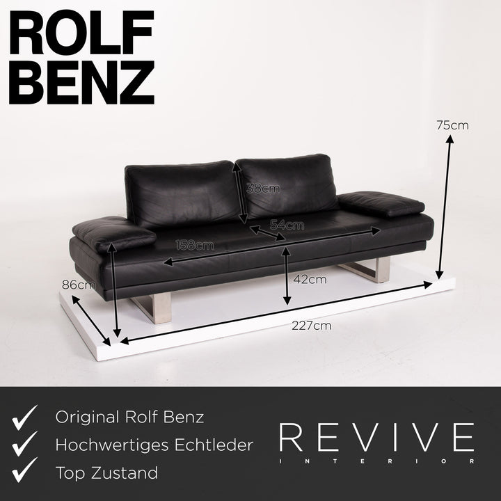 Rolf Benz 6600 Leder Sofa Schwarz Dreisitzer #14082