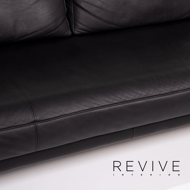 Rolf Benz 6600 Leder Sofa Schwarz Dreisitzer #14082