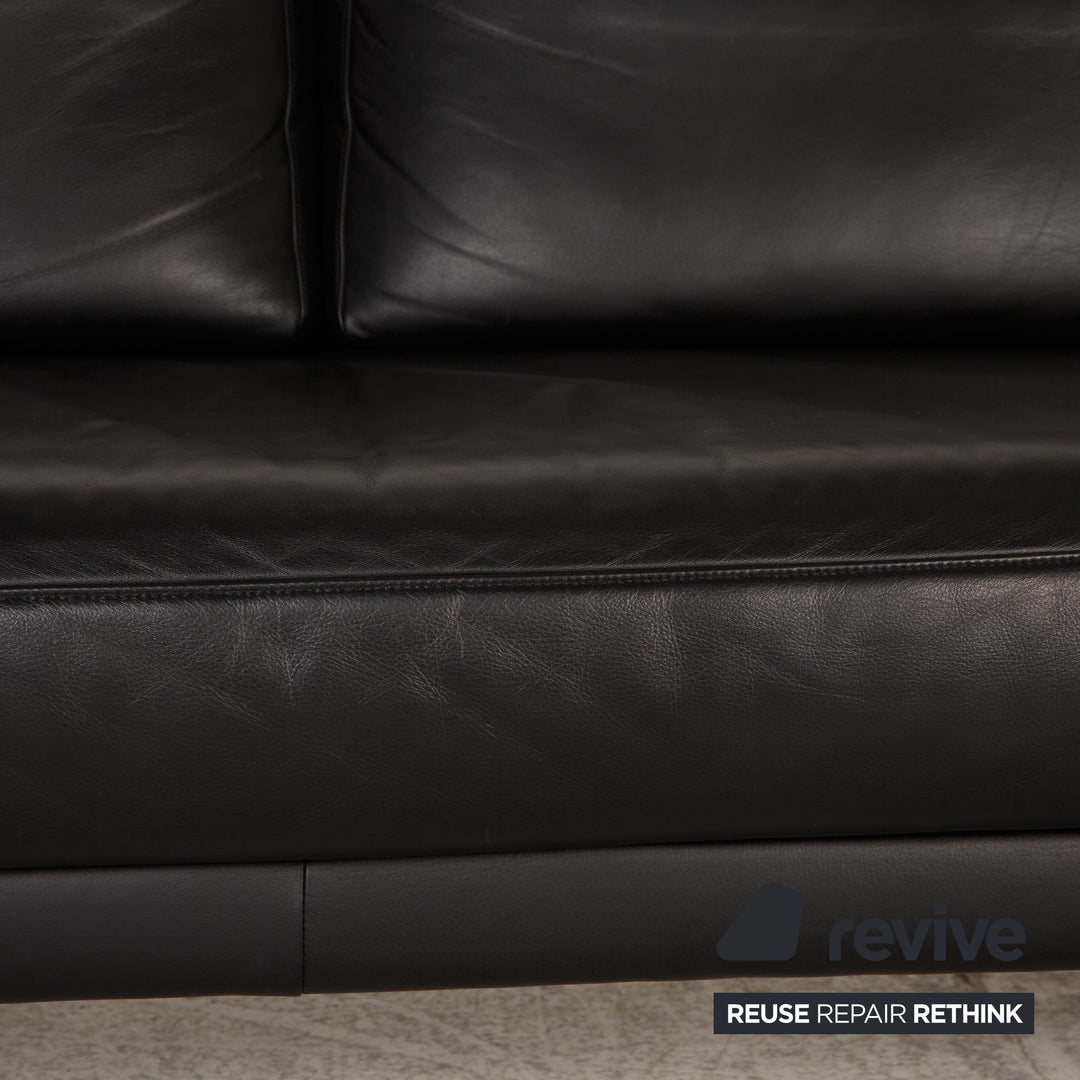 Rolf Benz 6600 leather sofa black three-seater couch