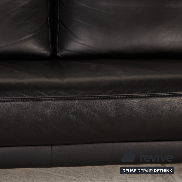 Rolf Benz 6600 leather sofa black three-seater couch