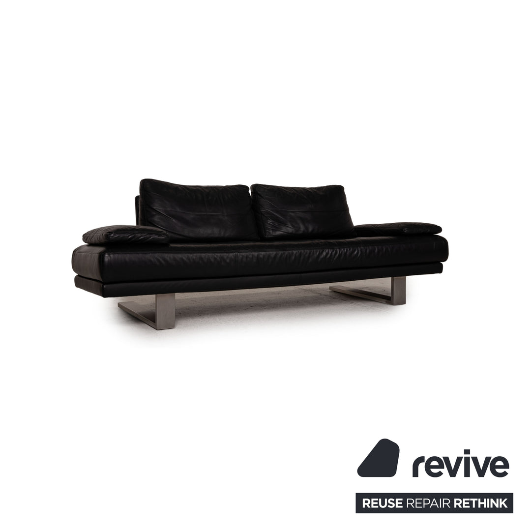 Rolf Benz 6600 leather sofa black three-seater couch